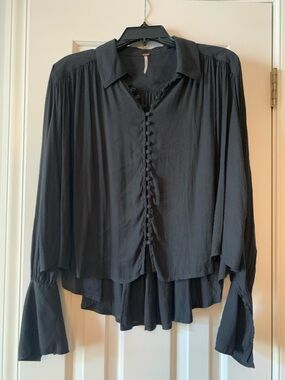 Free People Black Button-Down Flowy Blouse